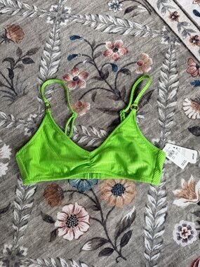 aerie Neon Green Ribbed Bralette Bikini Top